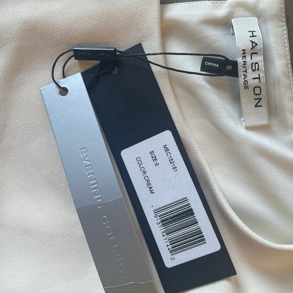 HALSTON HERITAGE Ivory Diagonal Drape Cape Dress - Picture 7 of 10